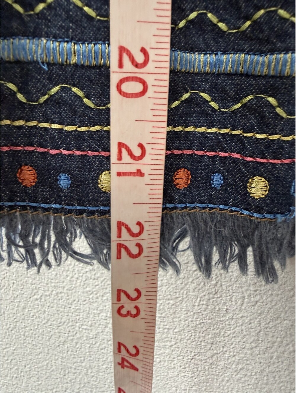 Vintage 90s Alison Daley Embroidered Fringe Denim Shirt 100% Cotton Boho Medium - Picture 8 of 9